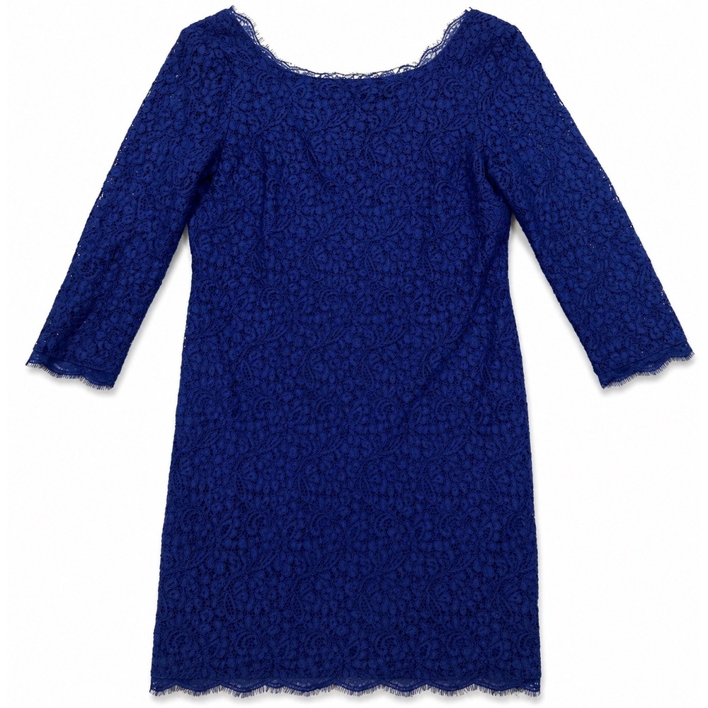 Adrianna Papell Royal Blue Floral Lace Sheath Dress 3/4 Sleeve Size 14